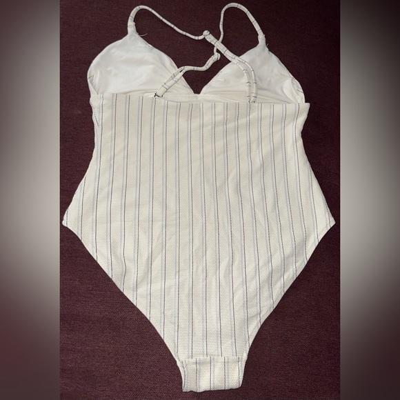 H&M Beige with Light Blue and Black Vertical striped Swimsuit - Picture 2 of 4